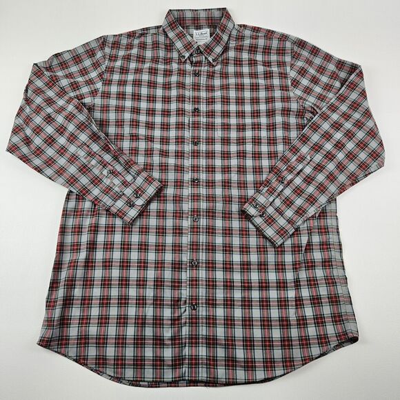 LL Bean‎ Mens Button Down Shirt Traditional Fit Tartan Plaid Size Large Tall Red - Picture 1 of 9